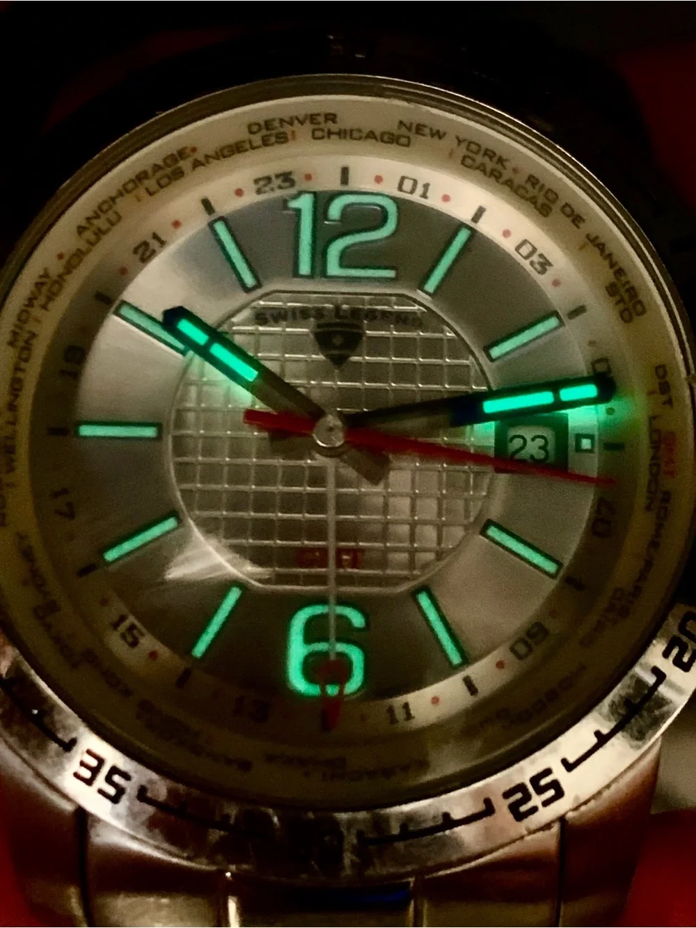 SWISS LEGEND GMT WORLDTIMER Men’s Wristwatch Swiss Movt St Steel Works New Batt
